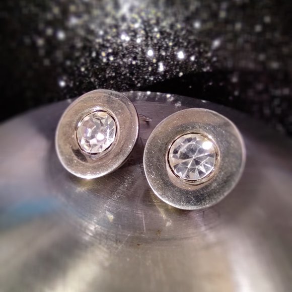 Authentic Givenchy earrings Large clear crystal Round silver tone clips - Picture 1 of 12